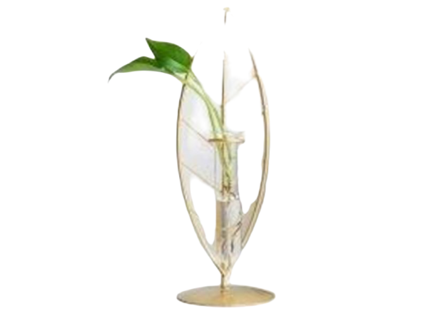 Metal Leaf Glass Flower Vase
