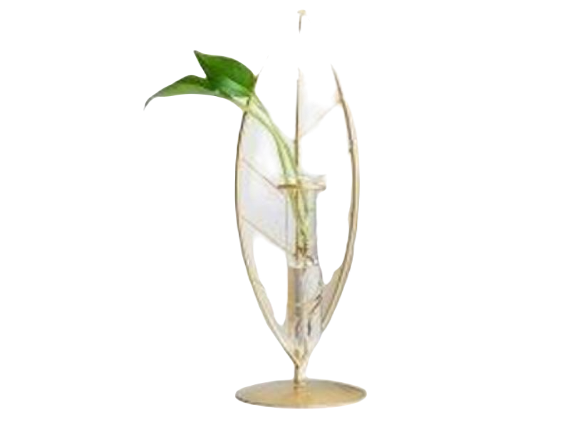 Metal Leaf Glass Flower Vase