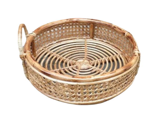 Cane Round Tray with Top Handle -  Large